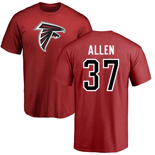 Atlanta Falcons Men Red Ricardo Allen Name And Number Logo NFL Football #37 T Shirt